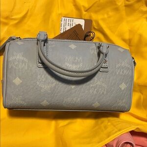 MCM Mini misty Gray Aren Boston Bag.